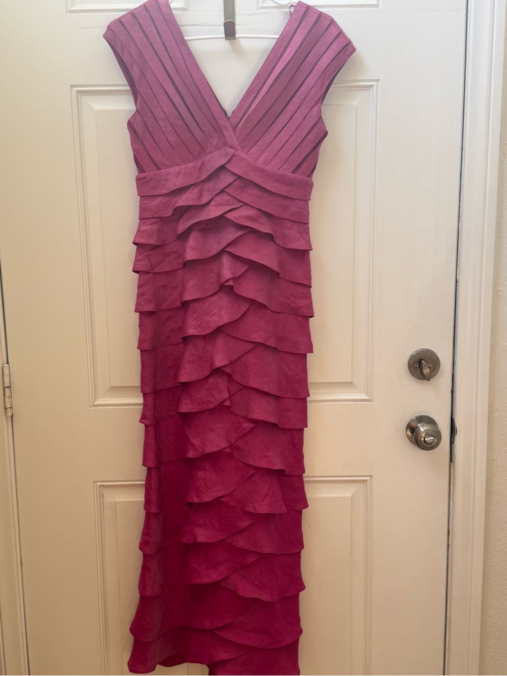 Adrianna Papell Occasions Magenta Ruffled V-Neck Maxi Dress